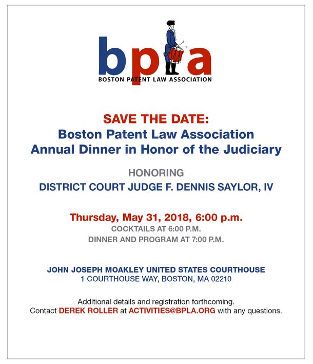SAVE THE DATE: Boston Patent Law Association Annual Dinner in Honor of the Judiciary